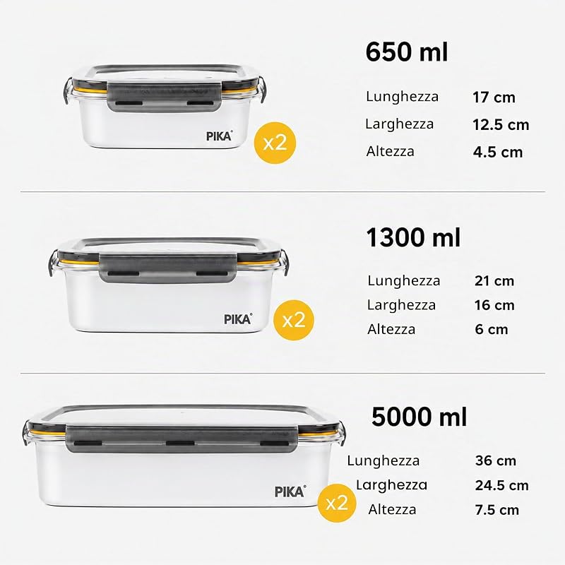 - Set di contenitori alimentari in acciaio inox - ermetico, compatibile con microonde, forno, congelatore - Batch Cooking (Set per Batch Cooking) — foto 3 di 8
