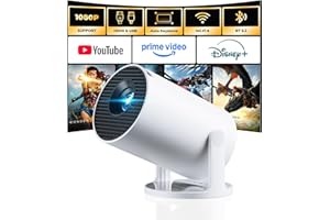 CLOKOWE Mini Projector - Portable Projector with 180° Rotation and Auto Keystone, 1080P Movie Projector with WiFi and Bluetooth, Compatible with TV Stick, Smartphone, Laptop, HDMI, USB [Built-in Apps]