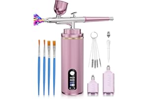 REXLEY Airbrush Kit with Compressor, Airbrush for Nails,Rechargeable Airbrush with High Pressure Compressor,48PSI Screen Display Air Brush,Airbrush Gun for Nail Art, Painting, Makeup, Cake Decor-Pink