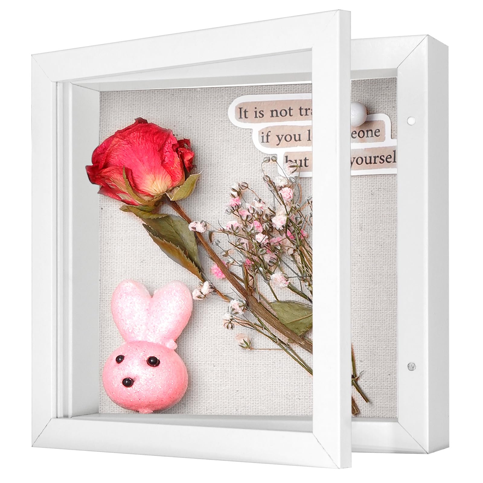 Photo 1 of Califortree 5x5 Shadow Box Frame with Linen Back - Sturdy Rustic Memory Display Case of Flower, Pictures, Medals and More, White