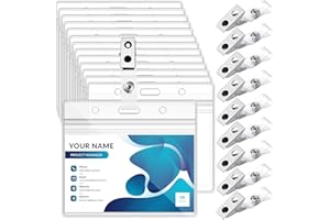 MAILETO 10 Sets Badge Holders and Metal Clips Clear Horizontal Name Tag ID Card Holder with Clip Waterproof ID Badge Holder with Metal Clips