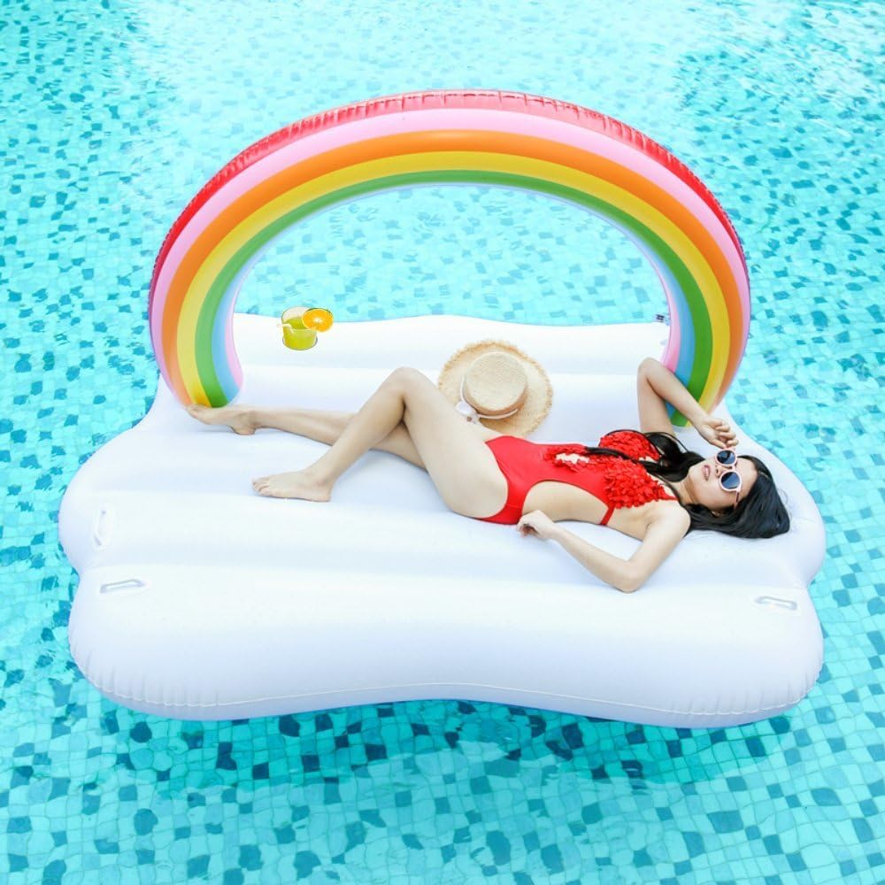 LetsFunny Giant Cloud Rainbow Pool Floats with Rapid Valves Pool Party Beach Swimming Raft Floaty Lounger Decorations Toys for Adult and Kids