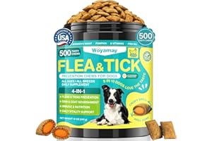 Woyamay 4-IN-1 Flea and Tick Prevention for Dogs, 500 Crunchy Dog Flea Chews, Dog Flea Treatment, Natural Oral Flea Treatment for Dogs, Daily Support for Flea, Skin & Coat, Gut, Immune, Chicken Flavor