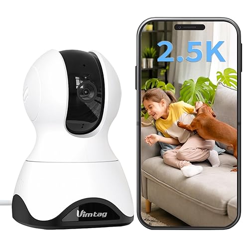 Vimtag 2.5K Indoor Camera, 360° Pet Camera, 2.4G WiFi Baby Monitor with Phone App & Audio for Dog Cat Home, Cameras House Security, Motion Tracking, Smart Dection, Night Vision, SD Card/Cloud Storage