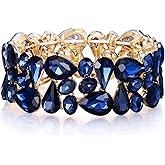 EVER FAITH Women's Art Deco Prom Jewelry Oval Teardrop Crystal Elastic Wedding Bridal Stretch Bracelet for Bride