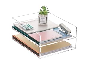 HeZone Paper Organizer Letter Tray, Clear Acrylic Paper Tray, School Teacher Office Supplies Organization, Stackable Desk File Organizer, Classroom Decor and Accessories-2 Pack…