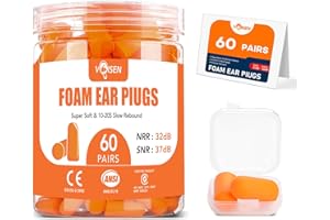 VOISEN 60 Pairs Foam Ear Plugs, Ear Plugs for Sleeping Noise Cancelling, 32dB NRR, 37dB SNR Earplugs for Sleeping, Snoring, Studying, Loud Events, Traveling & Concerts, A Storage Box, Orange