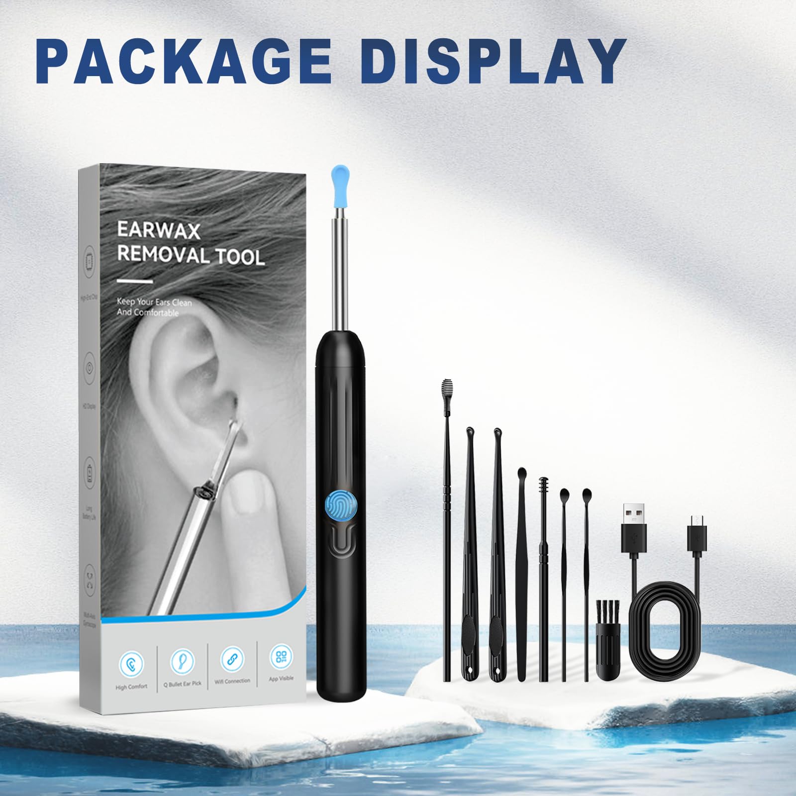 Ear Wax Removal, Ear Cleaner with Camera with 1080P, Ear Wax Removal Tool with 6 LED Light, Ear Wax Removal Kit with 8 Ear Pick, Ear Camera for iPhone, iPad, Android Phones (Black)