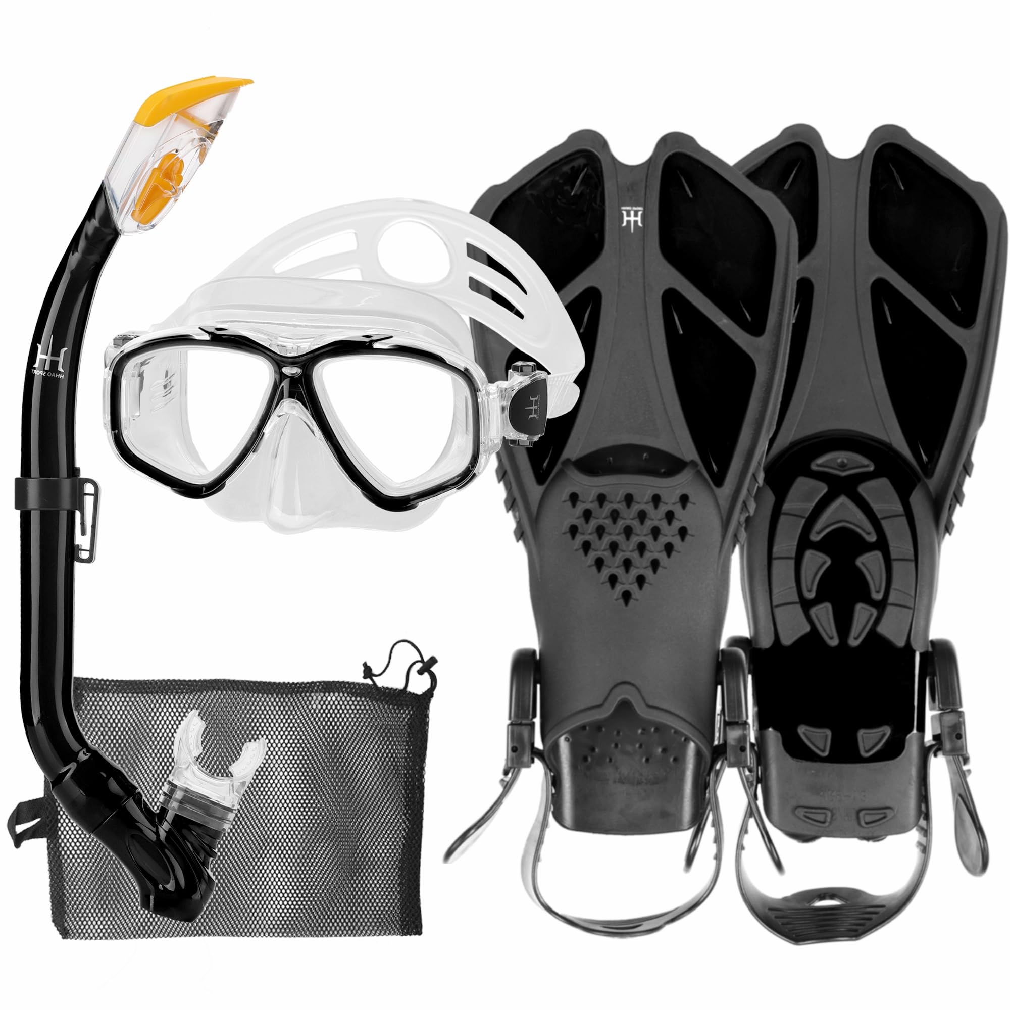 Kids Snorkeling Set with Fins Anti Leak Snorkeling Gear for Kids with Adjustable Flippers, Youth Junior Full Dry Snorkel Set Swimming Goggles with Nose Cover Diving Mask Scuba with Bag, 5-14 Yrs