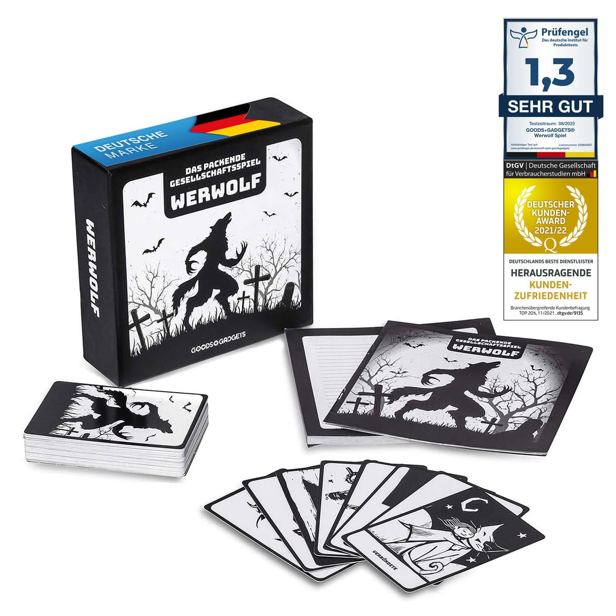 Original Werewolf card game deluxe party game with expansion – werewolves role-playing classic – 45 cards edition with 30 different characters!