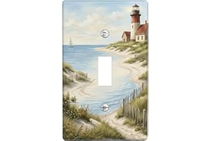 Lighthouse Single Light Switch Cover Plate, Coastal Natural Beach Sailboat Summer Blue Plastic Standard Size Toggle Light Swi