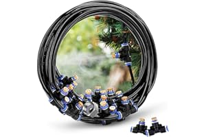 H&G lifestyles Misters for Patio Misting System 59FT (18M) Misting Line 20 Brass Mist Nozzles Brass Adapter for Patio Garden Umbrellas Greenhouse Trampoline