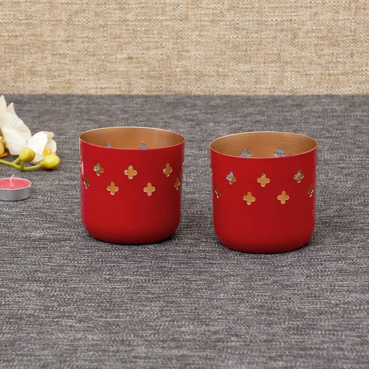 Home Centre Aveen Votive Holder Set- 2 Pcs - Red