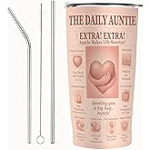 SNUGLYZEN Aunt Gift 20oz Auntie Tumbler - Vintage Newspaper Pink Travel Cup, Insulated Stainless Steel, Car Cup Holder Friendly, Birthday Christmas, Best Aunt Ever Gift from Niece or Nephew