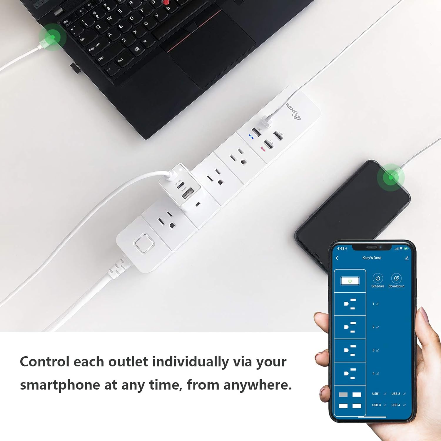 APONE Smart Power Strip, Smart Plug with 4 Outlets and 4 USB Ports, Voice Control Compatible with Google Assistant and Alexa, 5.90 ft Extension Cord, No Hub Required, Timing Schedule: Electronics
