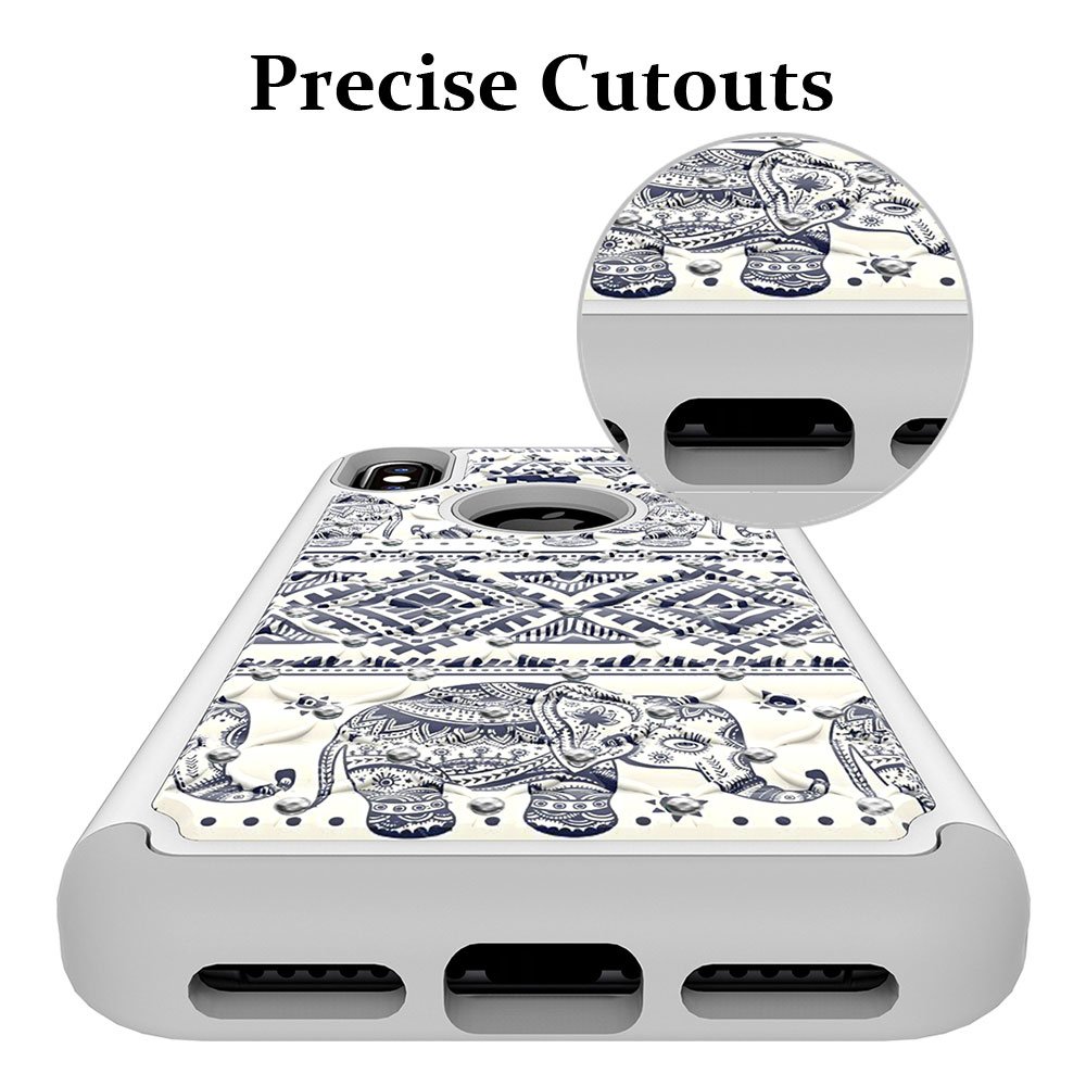 iPhone X Case, MagicSky [Shock Absorption] Studded Rhinestone Bling Hybrid Dual Layer Armor Defender Protective Case Cover for Apple iPhoneX - Elephant