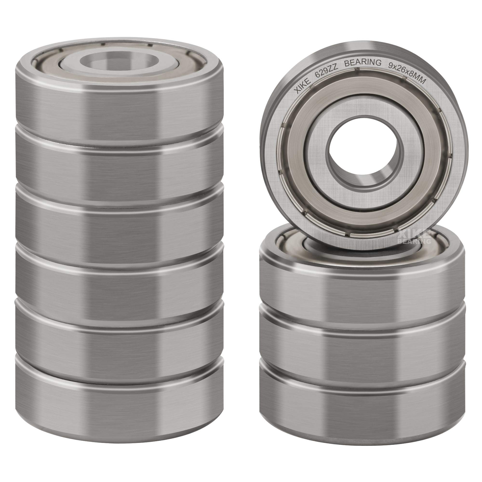 XIKE 10 pcs 629ZZ Ball Bearings 9x26x8mm, Chrome Steel and Double Metal Seal, 629-2Z Miniature Deep Groove Ball Bearing.