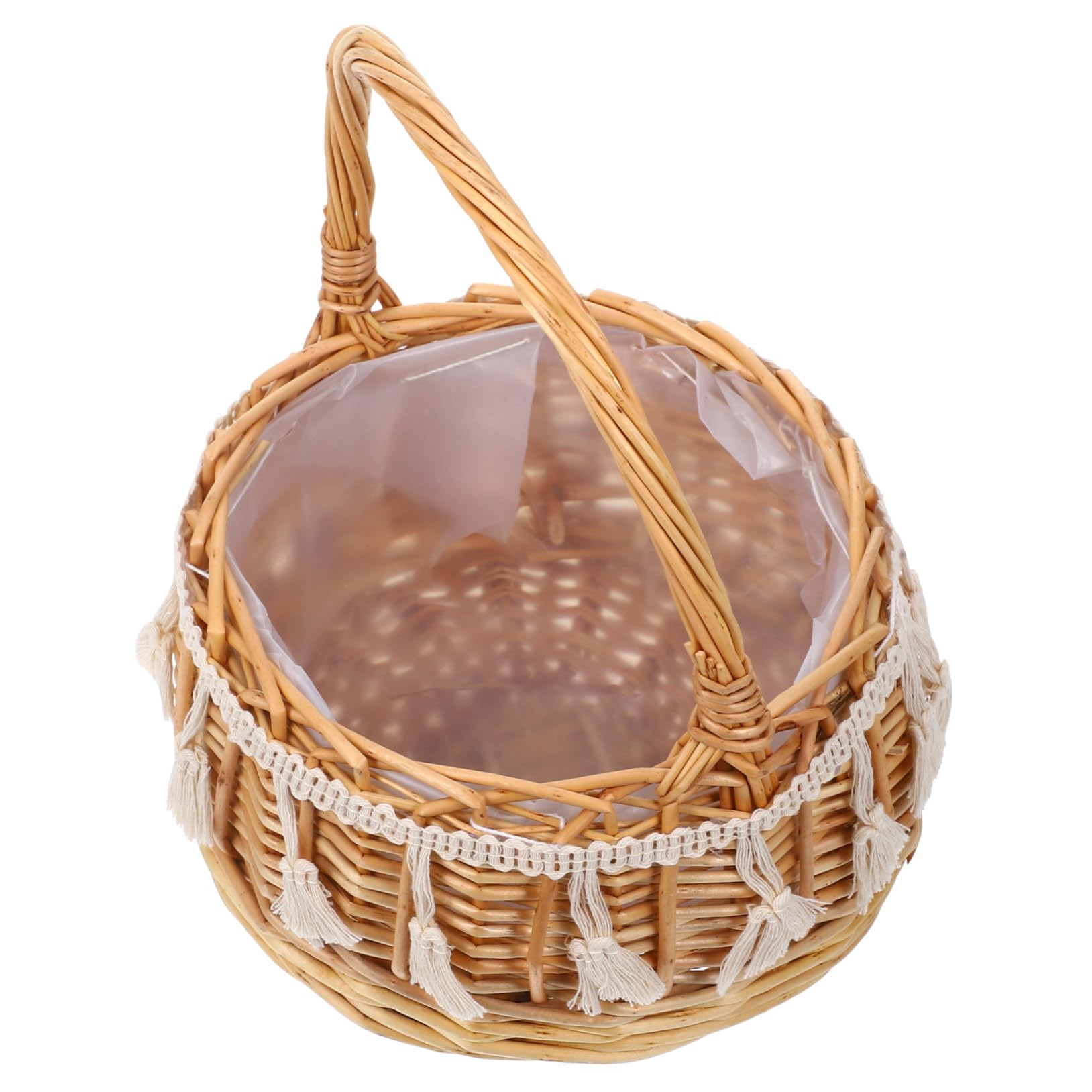 Hand Decor Wicker Rattan Flower Basket with Handle- 8.2in Flower Girl Baskets for Weddings- Small Woven Easter Basket Wicker Baskets for Decor and Shooting Props Wedding Décor