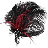 LATIMOON 1920s Ostrich Feathers Headpiece Roaring 20s Headband Great Gatsby Beaded Tassel Hair Accessories for Women