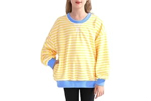 Bkixhv Girls Oversized Sweatshirt Striped Color Block Crewneck with Pockets Pullover Tops Long Sleeve Shirts 7-14 Years