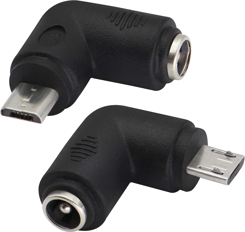 AAOTOKK 90 Degree DC 5.5x2.1mm Female to Micro USB Male Power Adapter 5V 2 Pack