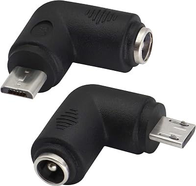 AAOTOKK 90 Degree DC 5.5x2.1mm Female to Micro USB Male Power Adapter 5V 2 Pack