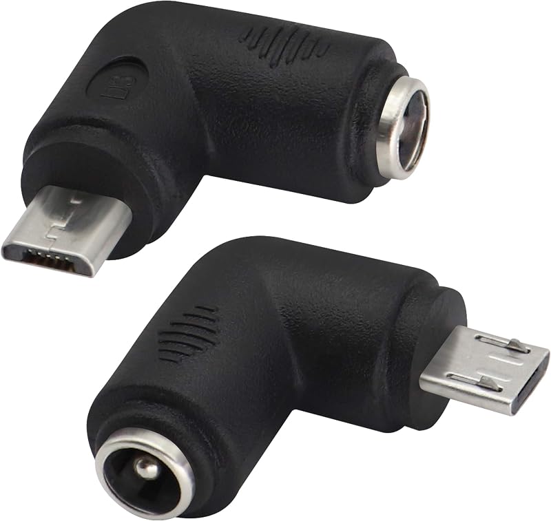 AAOTOKK 90 Degree DC 5.5x2.1mm Female to Micro USB Male Power Adapter 5V 2 Pack