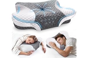 VJASD Cervical Neck Pillows with Memory Foam - Neck Pillows for Pain Relief Contour Memory Foam Pillows Ergonomic Neck Support - Adjustable Orthopedic Bed Pillows with Breathable Pillowcase for Sleeping