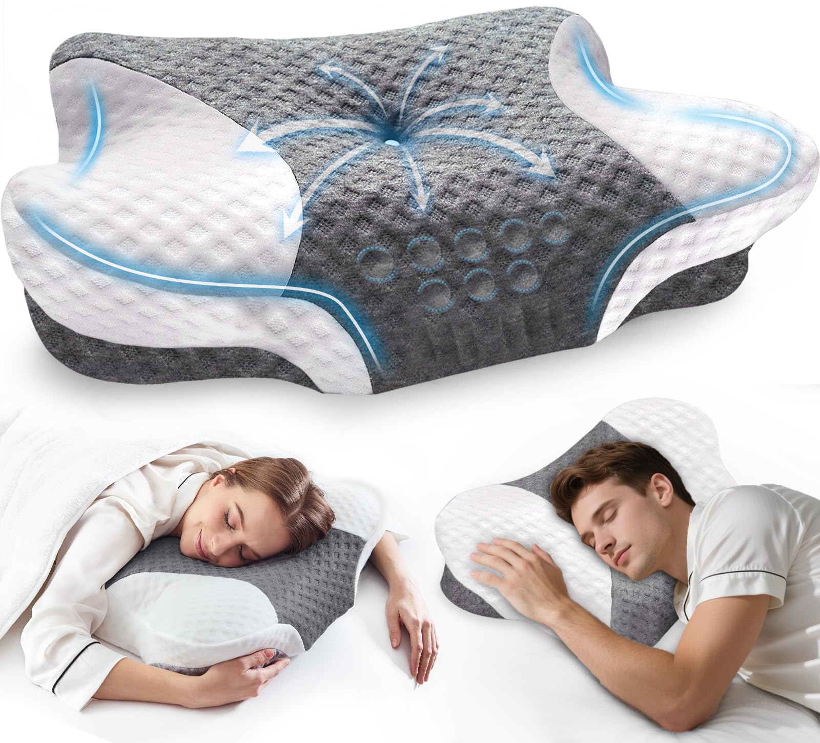 Cervical Neck Pillows for Side Sleeper - Memory Foam Neck Pillows for Pain Relief Contour Ergonomic Neck Support