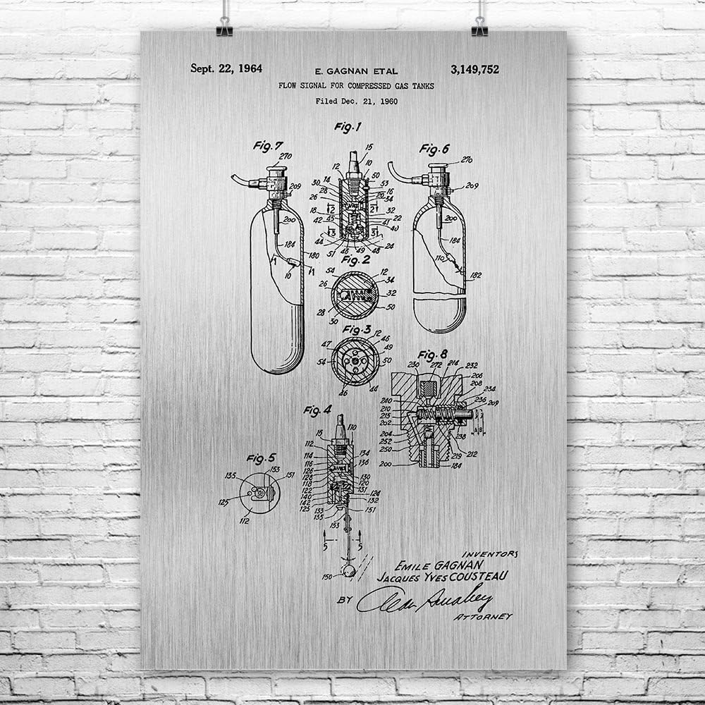 Diving Air Tank Flow Signal Poster Print, Jacques Cousteau, Diving Decor, Diver Gift, Dive Shop Art, Scuba Wall Art
