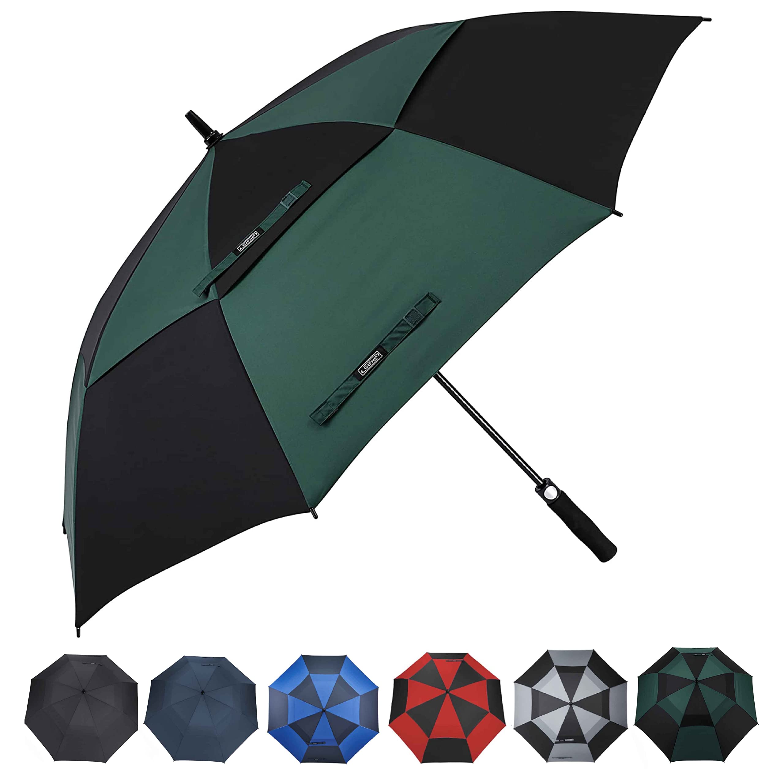 G4Free 55/63/69/72/80 Inch Golf Umbrella Windproof Double Canopy Extra Large Oversize Automatic Open Waterproof Umbrellas(Black and Dark Green, 69 inch)