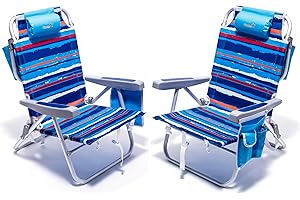 SUNNYFEEL Beach Chairs for Adults 2 Pack 5 Position Lay Flat, Portable Folding Backpack Beach Chair Heavy Duty with Cooler Bag, Cup Holder for Outdoor/Lawn/Picnic, Foldable Camping Chair