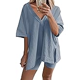 LTSCNRM 2 Piece Outfits for Women Reversible Oversized T Shirt Biker Shorts Sets Workout Tracksuit