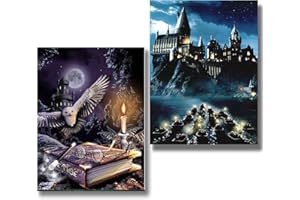 CLENDO 2 Pack 5D Diamond Painting Kits for Adults - DIY Diamond Art Kits for Adults Beginner, DIY Full Drill Starry Night Castle Picture Diamonds Gem Art Kits for Home Wall Decor Gifts 12x16inch