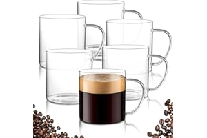 ZOOFOX Set of 6 Glass Coffee Mugs, 14 oz /400ml Large Wide Mouth Drinking Glasses with Comfortable Handle, Lead-Free Coffee C
