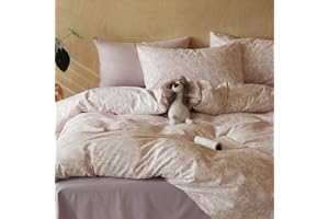 MKXI White Pink Floral Duvet Cover Twin Size Forest Animals Duvet Cover Set Girls Aesthetic Bedding Cute Print Duvet Covers Comfy Cotton Bed Cover