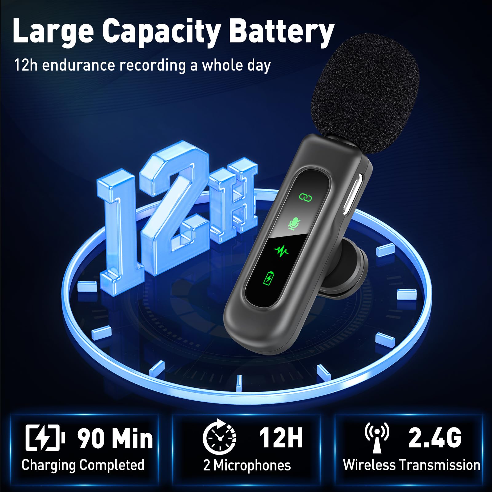 USB C Mini Wireless Lavalier Microphone for iPhone/Android,Lapel Mic with Magnetic Clip-on for Record Video，Lav Mic with LED Display Podcast Vlog Content Creator Interview