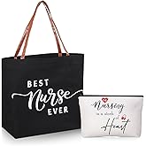 Queekay 2 Pcs Nurse Appreciation Week Gift Tote Bag Canvas Shoulder Makeup Cosmetic Bag Canvas Zipper Pouches for Nurse Assistant