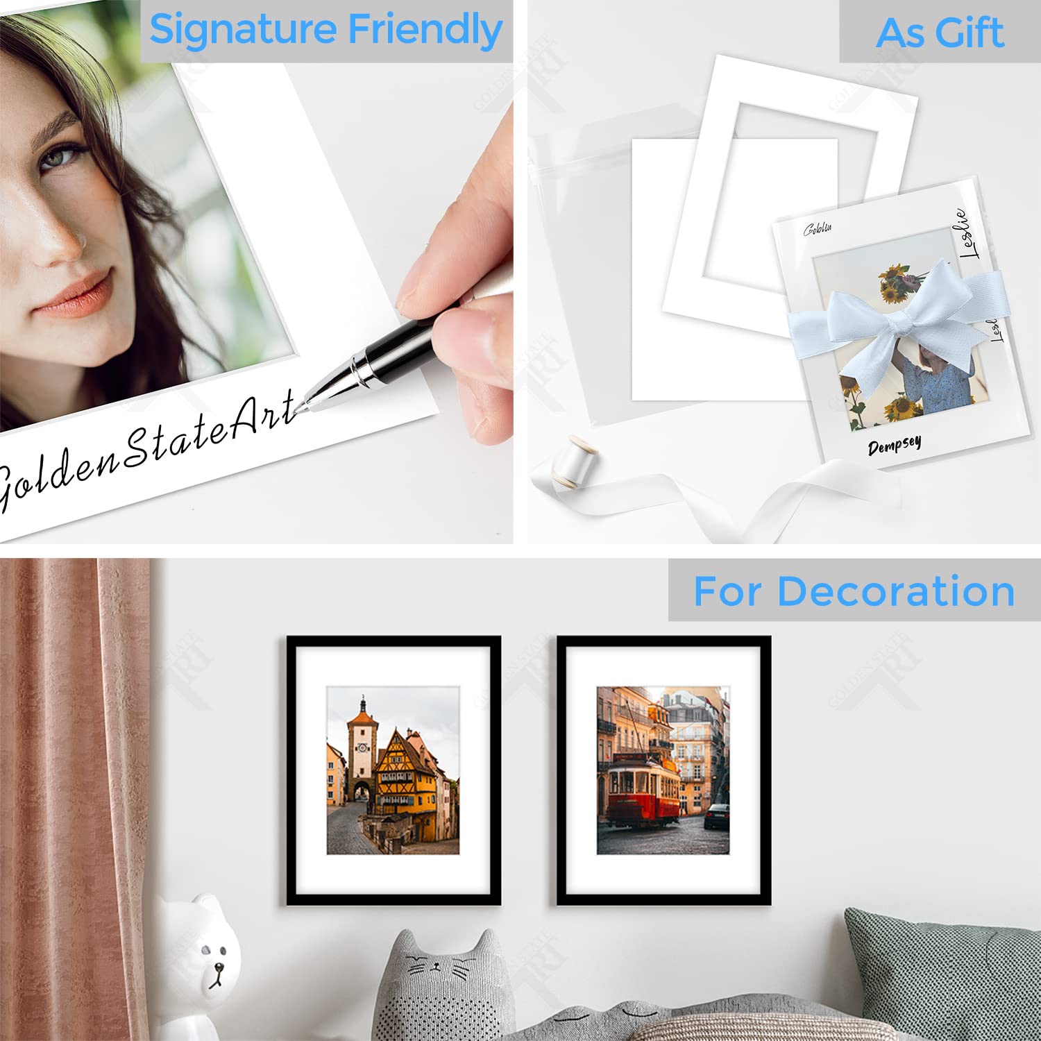 Golden State Art Acid Free, Pack of 25, 11x14 White Picture Mats Mattes with White Core Bevel Cut for 8x10 Photo + Backing + Bags