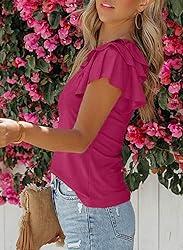 SHEWIN Womens Summer Tops 2025 Ruffle Short Sleeve