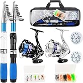 Collapsible Fishing Rod Set, 2.1m/6.89ft w/ 2 Spinning Reels, 2 Sets Lures, 100m Line, Carrier Bag - Fresh & Saltwater