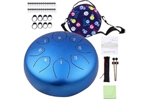 MUSFUNNY Steel Tongue Drum Kids Instrument: Musical Metal Tank Drums Set 6 Inch 8 Notes C-Key for Meditation Yoga Education Percussion with Bag, Music Book, Mallets, Finger Picks(Blue)