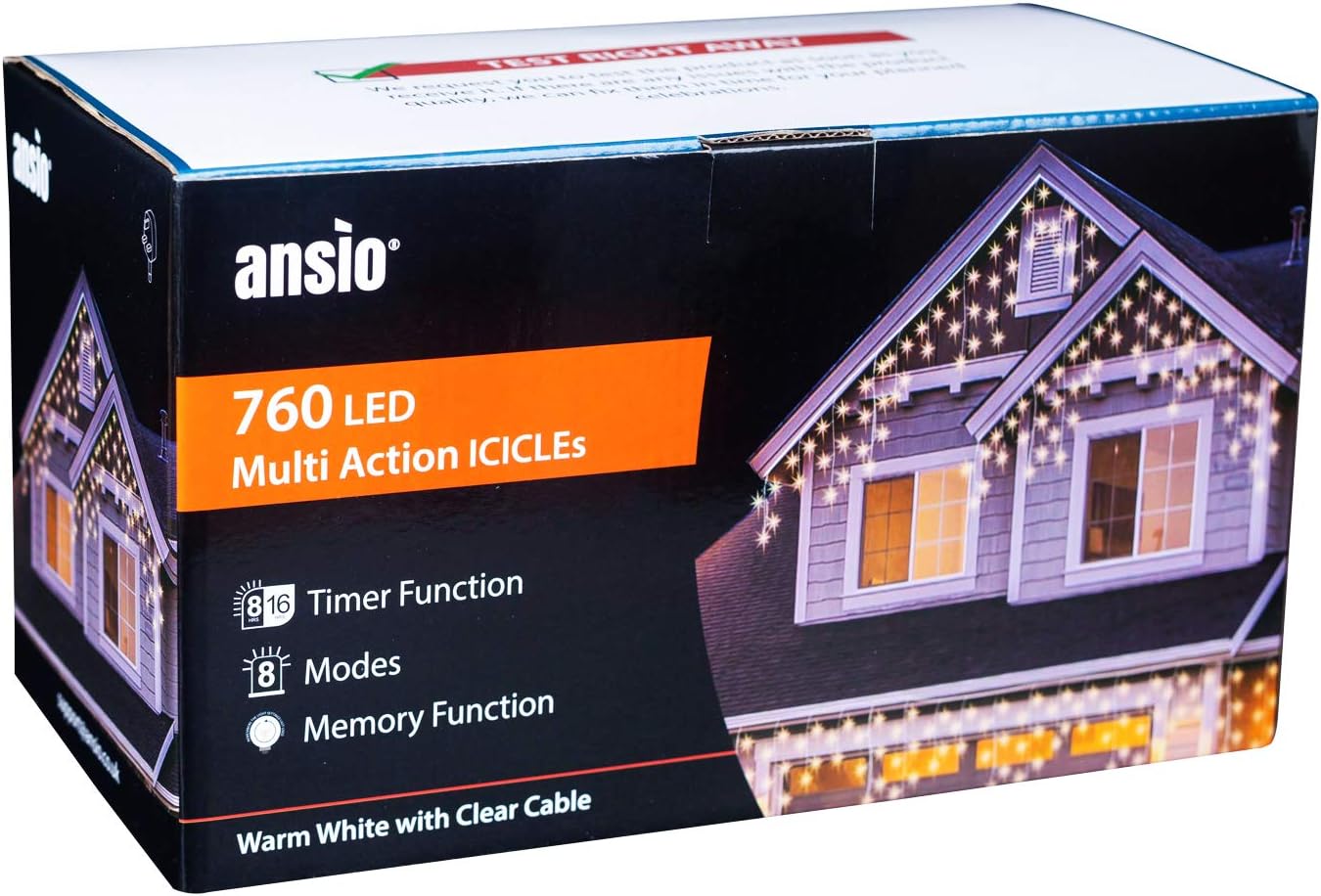 ANSIO® Outdoor Christmas Lights 760 LED 26m/83ft Icicle Lights Outdoor & Indoor Warm White Decorations String Fairy Outside Lights with Timer for Xmas Garden & Party