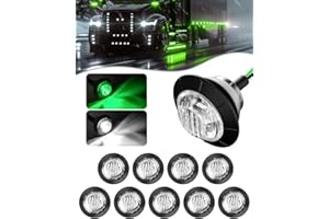 BJZ 3/4" Round Trailer Marker LED Lights White to Green Dual Color Side Clearance Tail Bullet Light 12V 4LED Indicator Light w/Clear Lens for Trailer Truck Van RV ATV Bus, 10Pcs