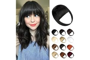 Wodelanle Bangs Hair Clip in Bangs, Fake Bangs Natrual Clip on Bangs Black,Faux Bangs Easy Clip in Hair Extenisons,French Bangs Fringe with Temples Hairpieces Curved Bangs for Daily Wear