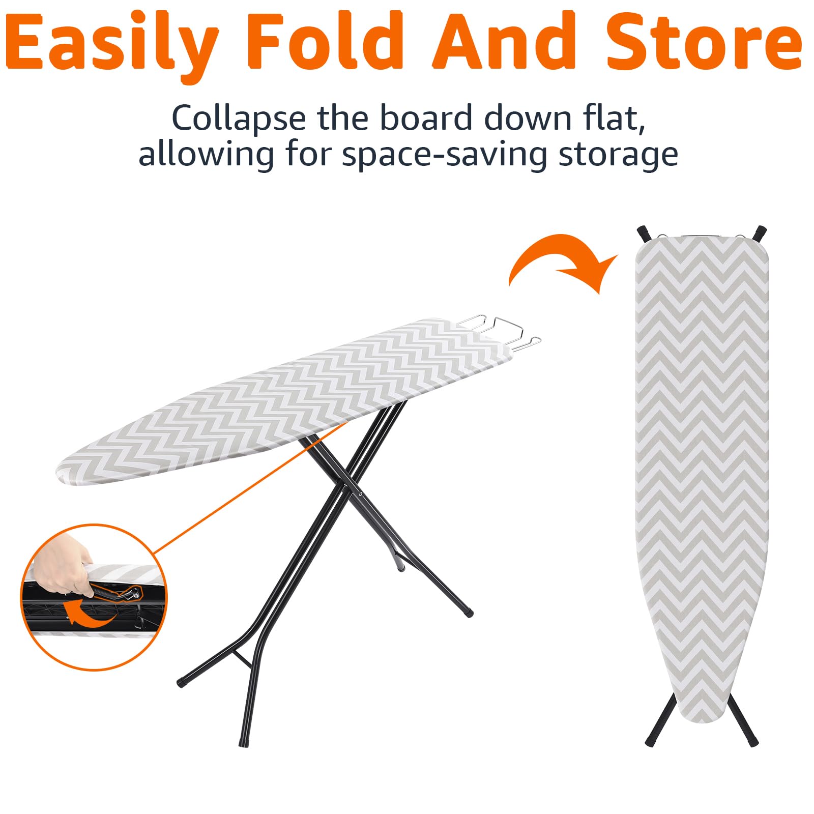 Amazon Basics Full-Size Ironing Board - 4-Leg Fold-Up, Chevron Removable Cover, 60