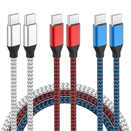 USB C to USB C Charger Cable 3Pack 6FT, 60W Type-C Fast Charging Cord Nylon Braided USB-C iPhone Cable for iPhone 17 16 15 Pro/Pro Max/Air/Plus,iPad Air,AirPods,USB-C Cord for Samsung S24/S23/S22/S21