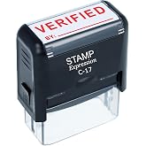 StampExpression - Verified By with Line Office Self Inking Rubber Stamp - Red Ink (A-5865)