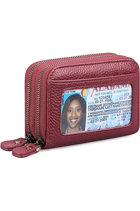 Woogwin Women's Slim RFID Blocking Front Pocket Wallet - Mini Card Holder Keychain, Lichee Pink