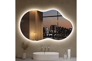LOVESPEJO Irregular Backlit Mirror Bathroom 40x24 Inch, Asymmetrical Cloud LED Bathroom Mirror with Lights, Fogless, Dimmable, 3 Color Changing, Shatterproof